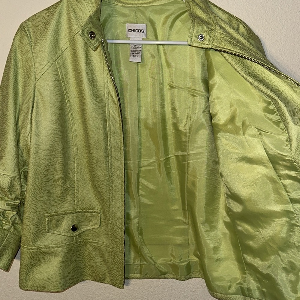 CHICO’S Womens Lime Green Neon Snake Skin Zip Jacket, Size 1 (M) - Picture 6 of 8